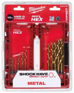 Milwaukee wiertła Shockwave HSS-G TiN RED HEX zestaw w plasikowej kasecie 19 szt.