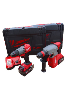 Zestaw elektronarzędzi Milwaukee M18: Młotowiertarka SDS-Plus CHX, wkrętarka FPD2, 2x aku 5ah, ładowarka