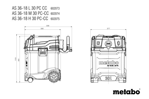 Odkurzacz akumulatorowy AS 36-18 L 30 PC-CC Metabo 602073850