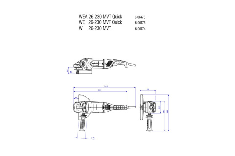 Szlifierka kątowa Metabo 2600W 230 mm WE 26-230 MVT QUICK osprzęt