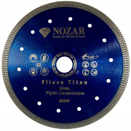 NOZAR Tarcza diamentowa/200/25,4/Fliese Titan Blau 1,6x10 mm/Wzmacniany dysk/Gres