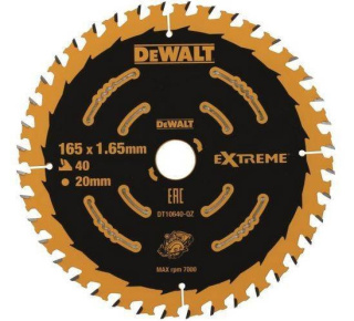 Piła tarczowa DeWalt EXTREME do cięcia drewna 165x20x1,65mm, 40 zębów