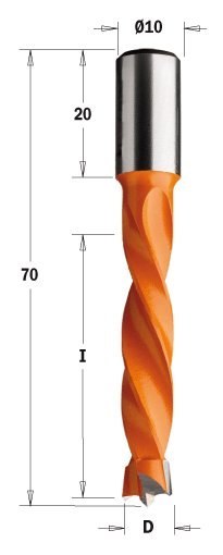 Wiertło nieprzelotowe długie CMT HW NP D=5 I=43 L=70 S=10x20 LH