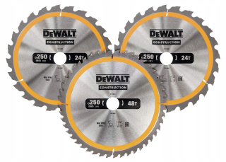 Tarcza DeWalt 250mm 3 Pack 2x 24T 1x 48T