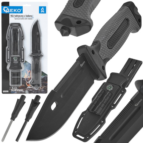 Nóż taktyczny GEKO 275/135mm z kaburą BLACK SURVIVAL SERIES Nóż taktyczny GEKO 275/135mm z kaburą BLACK SURVIVAL SERIES