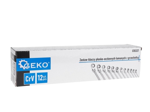 Komplet kluczy płasko-oczkowych GEKO z grzechotką łamanych 12 el. 8-19mm