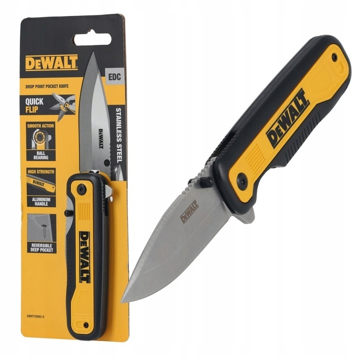 N&oacute;ż składany kieszonkowy 82mm DeWalt ze stali nierdzewnej DROP POINT