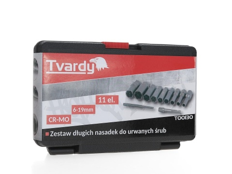 Zestaw długich nasadek do urwanych śrub TVARDY 11 el. 6-19mm CR-MO