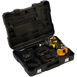 JCB Pro Power Tools 18V Zestaw Kompaktowa wiertarko-wkrętarka udarowa 75 Nm 2x akumulator 5.0Ah Szybka ładowarka 4.5A