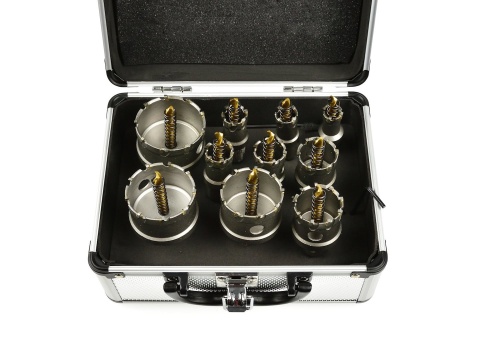 Komplet otwornic widiowych GEKO do metalu z wiertłem tytanowym 10szt. 16-53mm