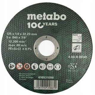 METABO Tarcza metalu INOX stal nierdzewna 125x1,0 616399000 1 sztuka