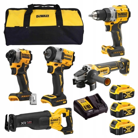 DEWALT ZESTAW NARZĘDZI 18V DCK509P3 (DCD800, DCF850, DCF922, DCS386, DCG405, 3X5,0aH, ŁADOWARKA, TORBA)