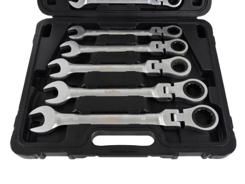 Klucze płasko-oczkowe łamane z grzechotką Keltin 8-32mm 13el./walizka/