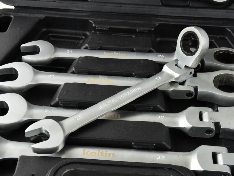 Klucze płasko-oczkowe łamane z grzechotką Keltin 8-32mm 13el./walizka/
