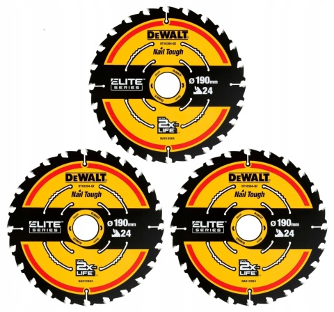 PIŁA TARCZOWA DO DREWNA ELITE 190*30MM 24 ZĘBY 3-PAK DT10399-QZ