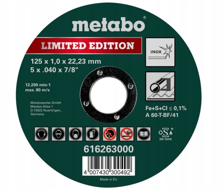 Tarcza tnąca Metabo 125x1,0x22,23 Inox Limited Edition