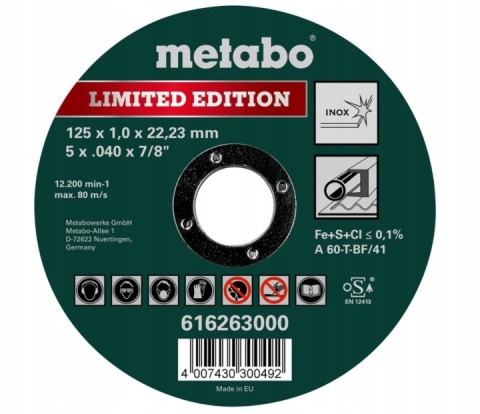 Tarcza tnąca Metabo 125x1,0x22,23 Inox Limited  Edition