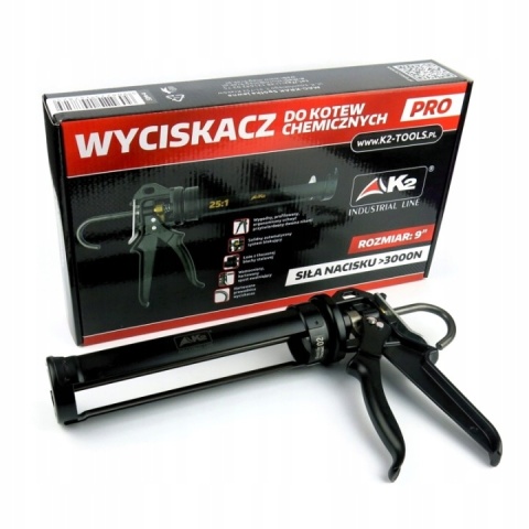 Wyciskacz ręczny do silikonu K2 INDUSTRY PRO 9" – kartusze 280/310 ml, siła >2000 N, przełożenie 12:1 – N-W02