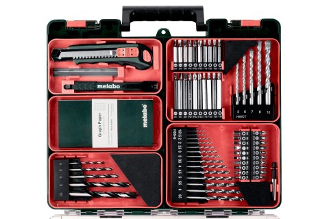 Akumulatorowa wiertarka udarowa PowerMaxx SB 12 Mobilny Warsztat z ładowarką SC 30 2 akumulatory Li-Ion 12 V / 2,0 Ah 63 szt