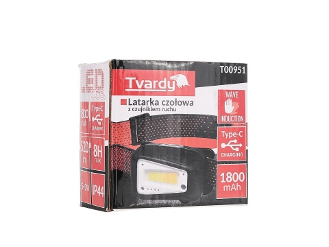 Latarka czołowa z czujnikiem ruchu Tvardy LED COB 8W (5W 3W) 1800mAh 520lm IP44
