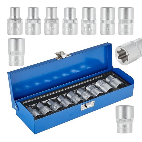 9el.kpl.nasadek torx E10-24,1/2"GEKO,walizka Geko