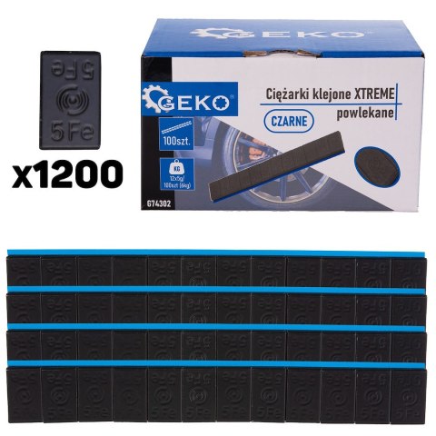 Ciężarki klejone XTREME powlekane czarne 12x5g - zestaw 100 pasków (6kg) Geko