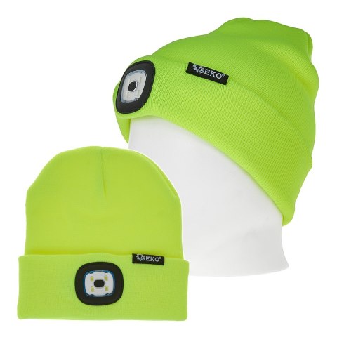 Czapka zimowa akumulatorowa z lampką LED (żółta) Geko