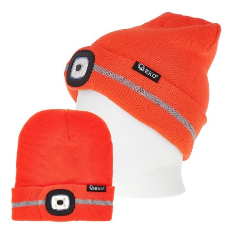 Czapka zimowa z odblaskiem akumulatorowa z lampką LED (pomarańczowa) (100) Geko