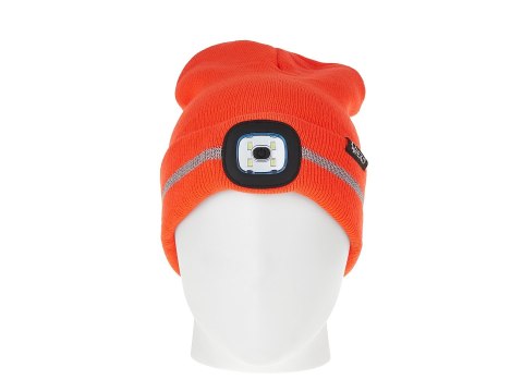 Czapka zimowa z odblaskiem akumulatorowa z lampką LED (pomarańczowa) (100) Geko