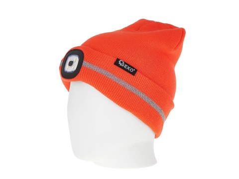 Czapka zimowa z odblaskiem akumulatorowa z lampką LED (pomarańczowa) (100) Geko