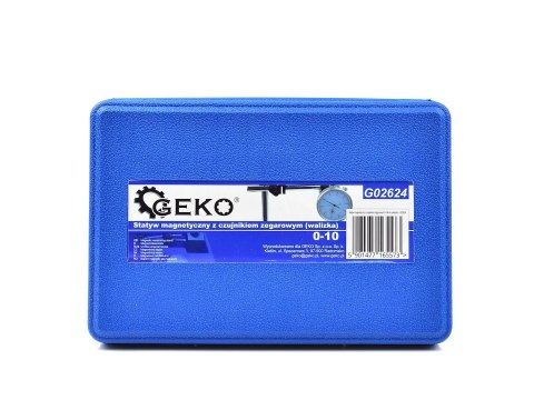 Czujnik zegarowy 10/0,01 mm na statywie magnetycznym (walizka) (10) Geko
