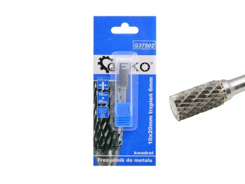 Frez-pilnik do metalu z węglika wolframu 10x20mm trzpień 6mm (kwadrat) (200) Geko
