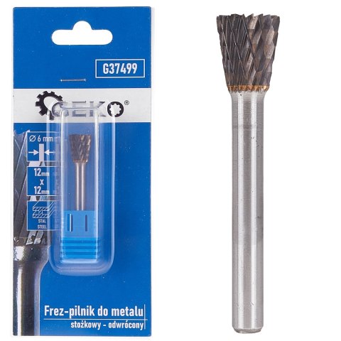 Frez-pilnik do metalu z węglika wolframu 12x12mm trzpień 6mm (stożkowy odwrócony) (200) Geko