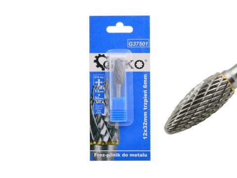 Frez-pilnik do metalu z węglika wolframu 12x32mm trzpień 6mm (200) Geko