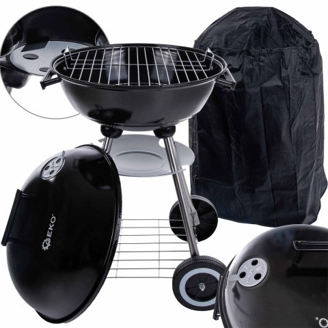 Grill węglowy okrągły z pokrywą i pokrowcem - ruszt średnica 39cm (1) Geko
