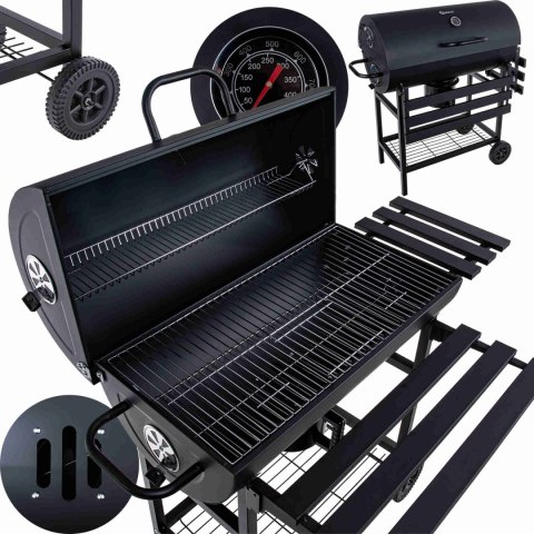 Grill węglowy typu beczka z pokrywą - ruszt 71x35cm (1) Geko