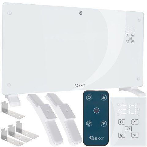 Grzejnik konwektorowy szklany biały z LCD, pilotem sterowania i WiFi 2500W (1) Geko