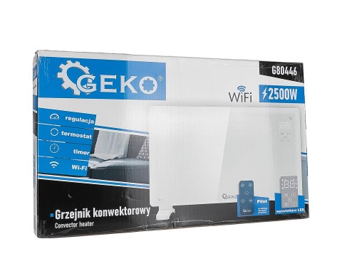 Grzejnik konwektorowy szklany biały z LCD, pilotem sterowania i WiFi 2500W (1) Geko