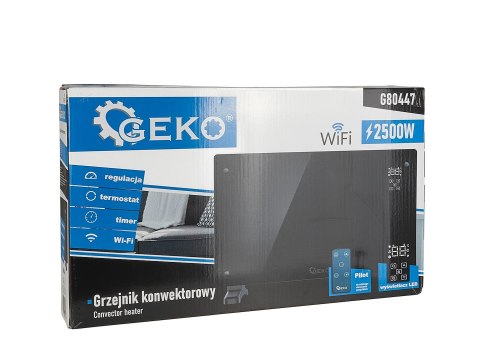Grzejnik konwektorowy szklany czarny z LCD, pilotem sterowania i WiFi 2500W (1) Geko
