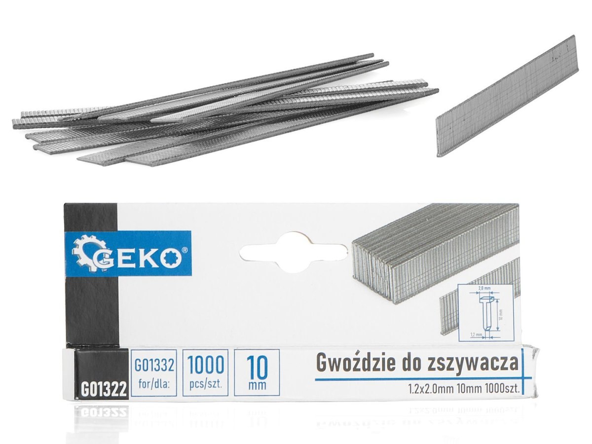 Gwoździe do zszywacza 1.2x2.0mm 10mm 1000szt. Geko