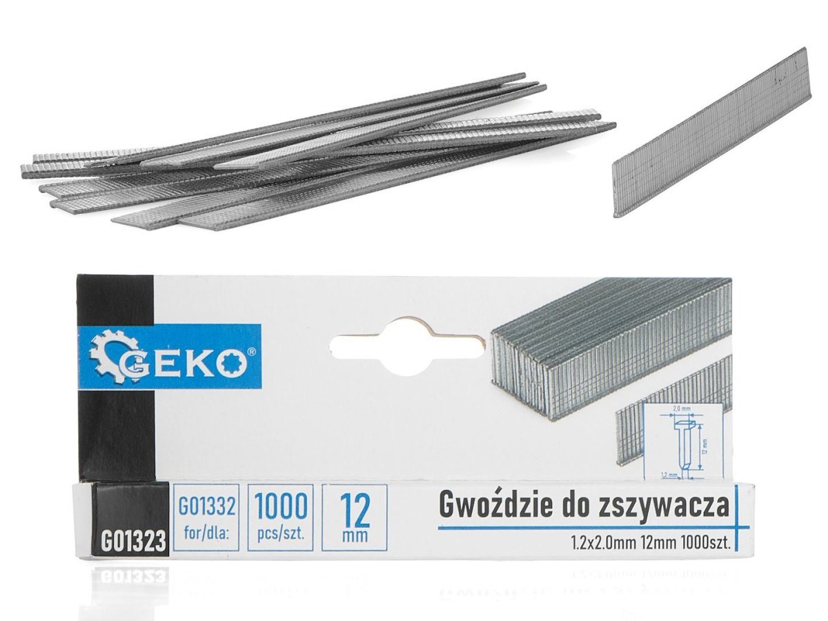 Gwoździe do zszywacza 1.2x2.0mm 12mm 1000szt. Geko