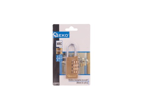 Kłódka mosiężna na szyfr 28mm (4 cyfry) (12/144) Geko