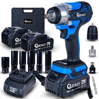 Klucz udarowy akumulatorowy bezszczotkowy 350Nm 2x3.0Ah 21V - zestaw XXL (5) Geko