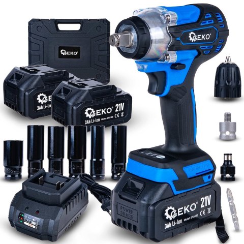 Klucz udarowy akumulatorowy bezszczotkowy 350Nm 2x3.0Ah 21V - zestaw XXL (5) Geko