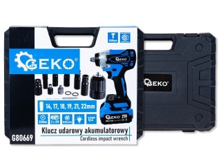 Klucz udarowy akumulatorowy bezszczotkowy 350Nm 2x3.0Ah 21V - zestaw XXL (5) Geko