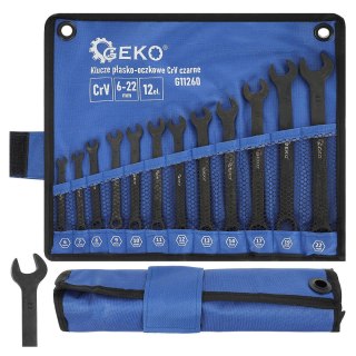 Klucze płasko-oczkowe CRV-czarne 6-22mm 12el. (20) Geko
