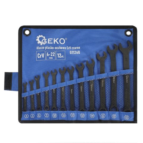 Klucze płasko-oczkowe CRV-czarne 6-22mm 12el. (20) Geko