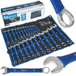 Klucze płasko-oczkowe polerowane z gumowym uchwytem AntiSlip 6-32mm 25el. CRV (4) Geko