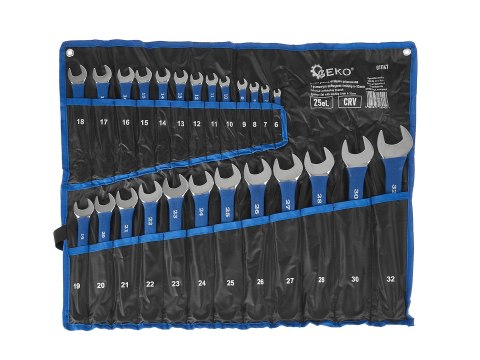 Klucze płasko-oczkowe polerowane z gumowym uchwytem AntiSlip 6-32mm 25el. CRV (4) Geko