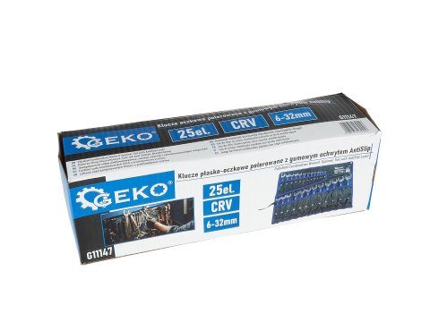 Klucze płasko-oczkowe polerowane z gumowym uchwytem AntiSlip 6-32mm 25el. CRV (4) Geko